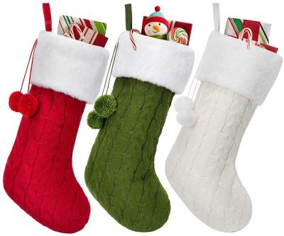 China Christmast ornaments 2021 Christmas ornaments knitted Christmas socks thick white wool decoration wool socks for sale