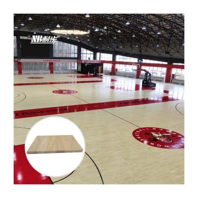 China Hot Sale Indoor Sports Court Flooring Rubberwood 95 Low-deformation Gloss Varnish Top Panel Parquet Wood Sports Flooring for sale