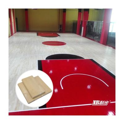 China Indoor Sports Court Flooring Competitive Price Futsal Court Flooring Rubberwood 95 Gloss Varnish Top Board Sports Wooden Flooring for sale