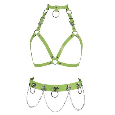 China Sexy Women's Body Chain Lingerie Leather Harness Caged Cavity Off Full Cupless Bra Body Set Festival Carnival Night for sale