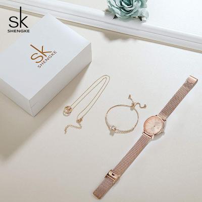 China SHENGKE Water Resistant Fashion Woman Wrist Watch Set Luxury Gift Box Jewelry Rosegold Chain Wrist Watch for sale