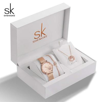 China SHENGKE Water Resistant Fashion Woman Watch Sets Luxury Rosegold Lady Wristwatch Necklaces Earrings Jewelry Set Gift Box for sale