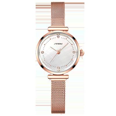 China Stylish Water Resistant SINOBI Ladies Quartz Watches Steel Mesh Band Small Alloy Wristwatch S9803L Rosegold Watch for sale