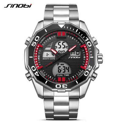 China SINOB Japan Digital Chronograph Watch LED Display Steel Band Sports Analog-Digital Luxury Watches For Men S9730G for sale