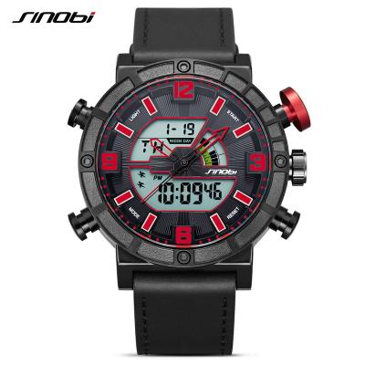 China SINOBI Multi-Function Dial Dual Time Band Digital Display Week Display Leather Movement LED Light S9733G for sale