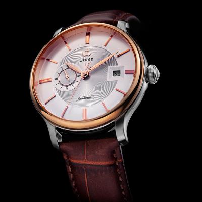 China U0039G Day/Date Utime Leather Calendar Dial Date Display Mechanical Jam Automatic Luxury Men Band Classic Mens Watches Underneath for sale