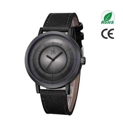 China Water Resistant SHENGKE SK Men Watch Matte Black Watches Custom Logo Leather Band Brand Your Name K9015G Alloy Watches for sale