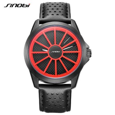 China Creative Water Resistant SINOBI Men Car Wheel Watch Breathable Holes Leather Band Quartz Watches S9779G for sale