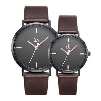 China Simple Water Resistant SHENGKE Couple Watches For Lovers Matte Watch Leather Band Wristwatch K8061G/L for sale