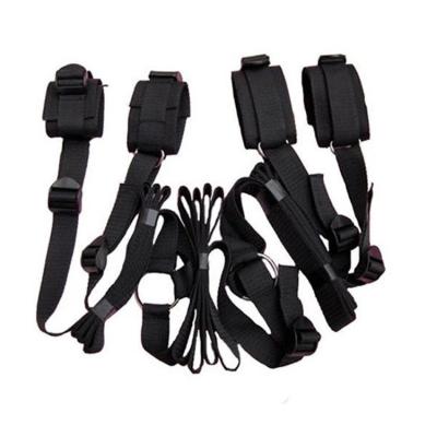 China Polyester and Metal Adult Sex Toys BDSM Bondage Restraints Under Bed Straps Cross Back Clasp Sets Tied Hands Feet SM Sex Game Leg Spreader Porn for sale