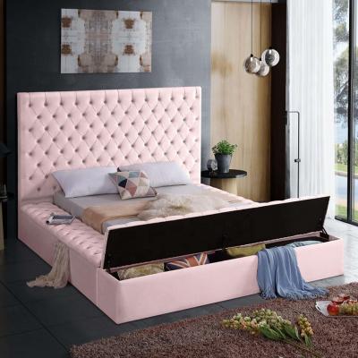 China Modern Design Adjustable Wholesale Luxury Wood Bed Furniture Bedroom Furniture Camas (Height) Velvet Storage Pink King Size Trundle Bed Pink View for sale