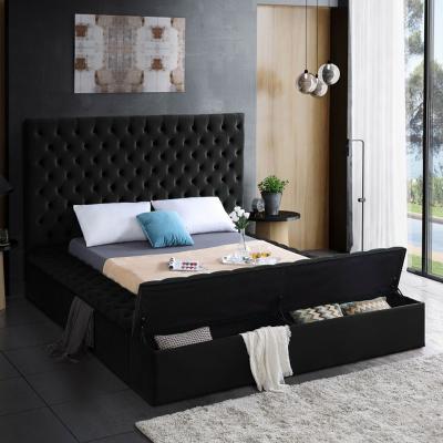 China American Black Queen Height Adjustable High Platform Bed Headboard Ottoman Style Furniture Pinzhi Soft Storage (Size) Bed With Wood Frame for sale