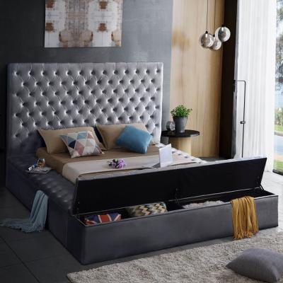 China Modern Gray Velvet Tufted Headboard King Size Platform Storage Hotel Bed (Size) Wholesale Adjustable Bedroom Furniture For Sale for sale