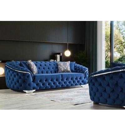 China Luxury Classic Modern Furniture Comfortable Navy Blue Velvet (Other) Soft Button Tufted Couch Chesterfield Sofa Set Of 1+2+3 Seat for sale