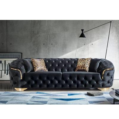 China (Other) Italian Design Black Velvet Adjustable Living Room Adorned Sofa Set Customized Modern 3 Seater Chesterfield Sofa Set Furniture for sale