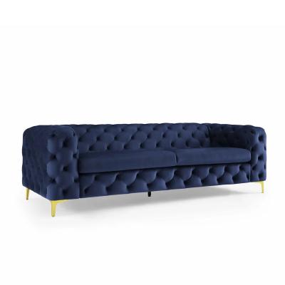 China Custom Modern European Luxury Convertible Sofa Home Furniture Velvet Sofa Navy Blue Fabric Set Furniture Living Room Sofas for sale