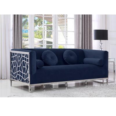 China Contemporary Gold Frame Modern Couch Stainless Steel Sofa Set Pinzhi Tufted Sofa For Living Room Navy Blue Velvet for sale