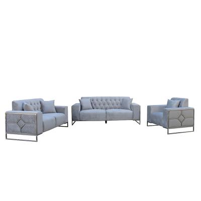 China Velvet Tufted Home Furniture Pinzhi Fashion Design Gold Stainless Steel Nordic Wedding Sofa Sets Furniture Living Room for sale