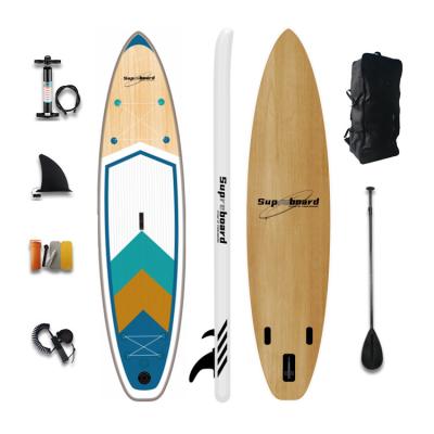 China 2021 Popular Curising Grain Bamboo Wood Look Stand Up Paddle Board Inflatable SUP Boards Hot Sale for sale