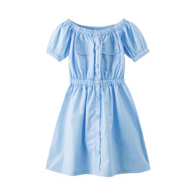 China Anti-wrinkle hot sell blue color children off the shoulder dress children's clothing dresses summer princess dresses for sale