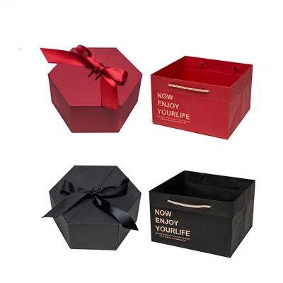 China Recyclable High Quality Exquisite Jewelry Gift Packaging Box Unique Hexagon Shape Chic Gift Box With Ribbon for sale