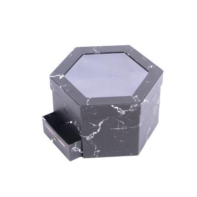 China Recyclable Custom Printed Gift Box Hexagonal Flower Packaging Box With Drawer Box And PVC Window for sale