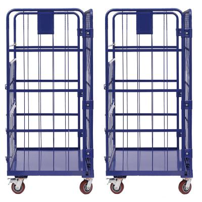 China Steel Q235 Powder Coading Roll Cage Car Tool Collapsible Trolley  Folding Steel Wire Laundry Rolling Cage Cart for sale