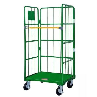 China Collapsible Supermarket Storage Laundry Room Turnover Roll Catainer 500kg Loading Capacity Collapsible Roll Trolley Cage for sale