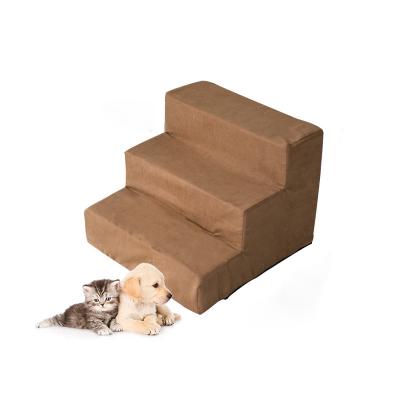 China New Sustainable Dog Steps Removable Cover Suede Fabric Dog Stairs For High Bed Foam Pet Ramp Ladder Steps For Pets for sale