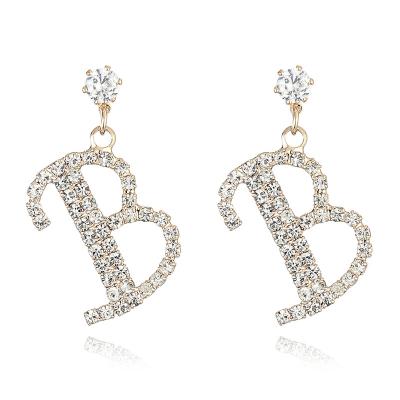 China YuanQin CLASSIC Fashion Copper Zircon Base 925 Post Initial Letter Stud Earrings For Woman,Trendy Stud Jewelry for sale