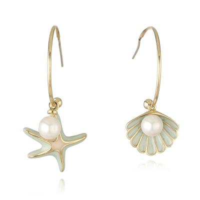 China Fashion Jewelry CLASSIC Copper Base 925 Pearl Starfish Silver Backing Wholesale Cool Sealife Shell Earring for sale