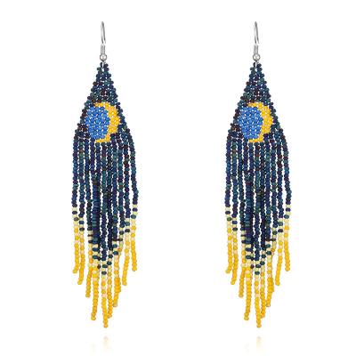 China BOHEMIA Customized Fashion Bohemian Earrings Female Sun Moon Bead Long Tassel Earrings Women for sale