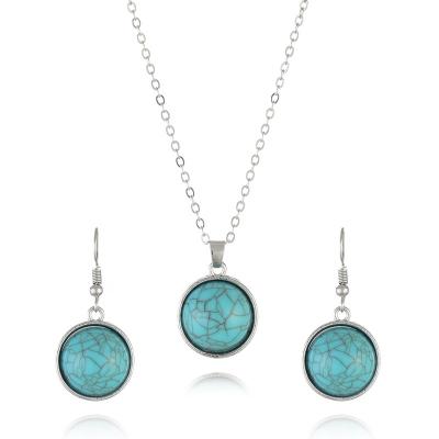 China New Design Classic 2020 Retro Jewelry Set Turquoise Zinc Alloy Geometric Round Drop Earring Female Jewelry for sale