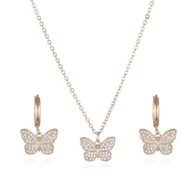 China Latest Classic Fashion Jewelry Women Necklace Zircon Butterfly Necklace And Earring Sets for sale