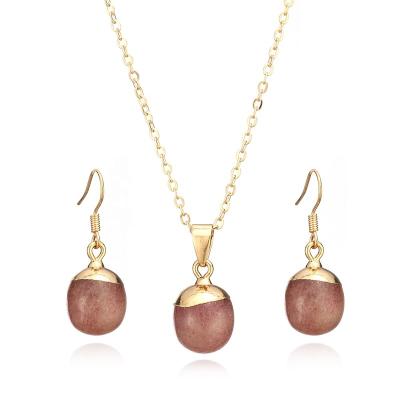 China New Design Classic 2020 Nature Stone Jewelry Set Copper Metal Geometric Necklace Earring Female Jewelry for sale