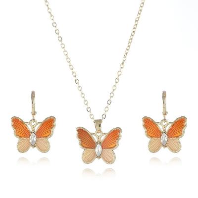 China Classic Fashion Butterfly Jewelry Zinc Alloy Enamel Set, Vivid Color Necklace and Earring Set for sale