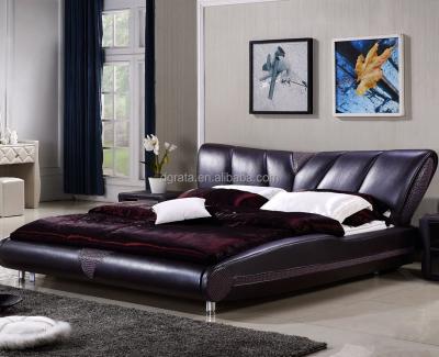 China New style 2019 comfortable popular hot sale purple genuine leather bed for bedroom furniture for sale