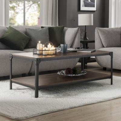 China PANEL industrial coffee table for living room, with storage shelf, rivet design, wood look accent furniture for sale