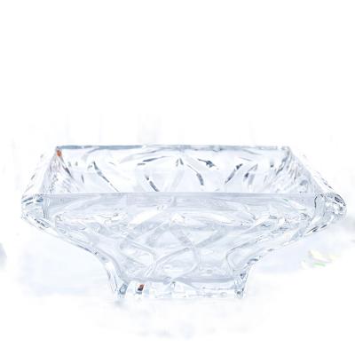 China Clear Amber High Lid Pan Disposable Fruit Salad Dish Kitchen Food Base Large Square Glass Bowl for sale