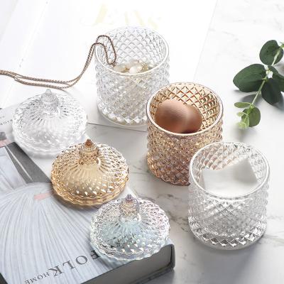 China Powder Puff Storage Box Bathroom Makeup Cotton Signature Storage Box Dresser Glass Jewelry Storage Viable Jar for sale