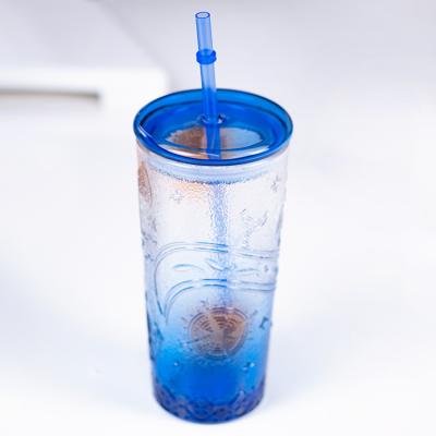 China Sublimation American Sippy Cup Style Glass Mugs With Straws Reusable Cup With Straw Bulk Glass Coffee Mug With Straw And Lid And Sleeve for sale