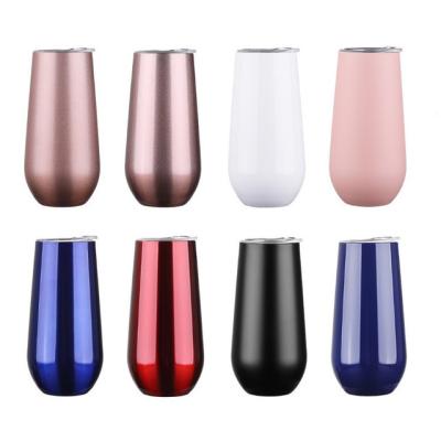 China Best Selling Custom Made Double Wall Stainless Steel Egg Shape Stemless Wine Cups Tumbler 6oz Unbrakable Wine Glass for sale