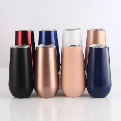 China Small Stocked Stemless 6oz Double Wall 304 Stainless Steel Egg Shape Wine Glass Tumbler MOQ Insulated Wine Sippy Cup for sale