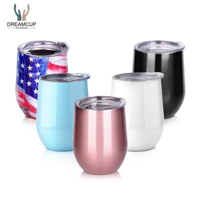 China Stocked 12oz Rose Gold Cups Double Walled 304 18/8 Tumbler With Clear Lid Stainless Steel Coffee Mugs Wine for sale