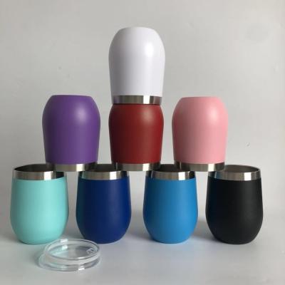 China Powder Coating Double Wall Stainless Steel Wine Tumbler 12oz Stocked Glass Egg Shaped Tumbler Insulated Wine Mug for sale