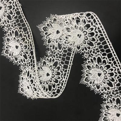 China White Crochet Lace Sequin Supplier Factory Border Sequin Lace Chemical Trim 55mm Black Water Soluble Trim for Garment for sale