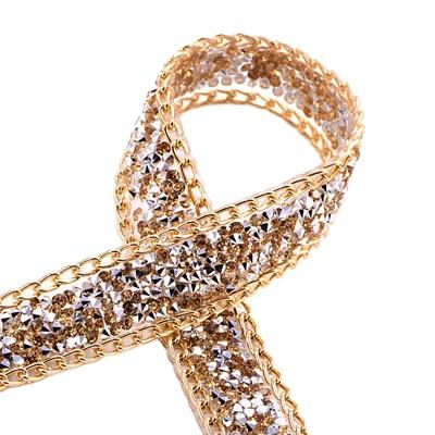 China Environmental Inspection 2cm DIY Metal Crystal Rhinestones Chain Trims Wedding Dress Band Rhinestones Sewing Iron On Beaded Lace Ribbon for sale