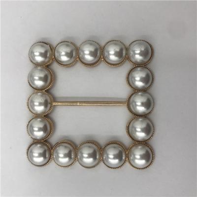 China Square Customized Alloy Buckle Pearl Suqare Design Slide Buckle for Garment and Wedding Invitation Women's Custom Pearl Buckle for Belt for sale