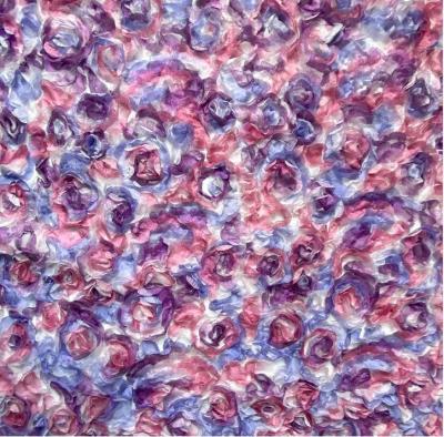 China Sustainable Wedding Floral Fabric 3D Rose Flower Embroidery Chiffon Rosette Fabric Embroidery Fabric For Wedding Decoration for sale