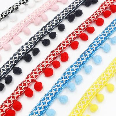 China Current Wholesale Eco-friendly Embroidered Pom Pom Trim Tassel Lace With Ethnic Band For DIY Sewing Accessories for sale